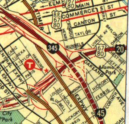 I-345, shown in 1971 Texaco road map