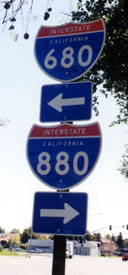 I-680 and I-880 markers, at Mission Blvd in Fremont