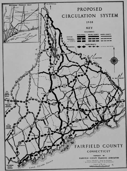 Fairfield County Planning Association proposed parkways, June 1933