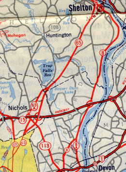 Old Route 8, official CT map, 1949