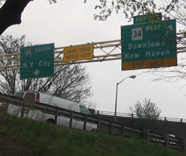 Old sign on I-91 for CT 34 WB