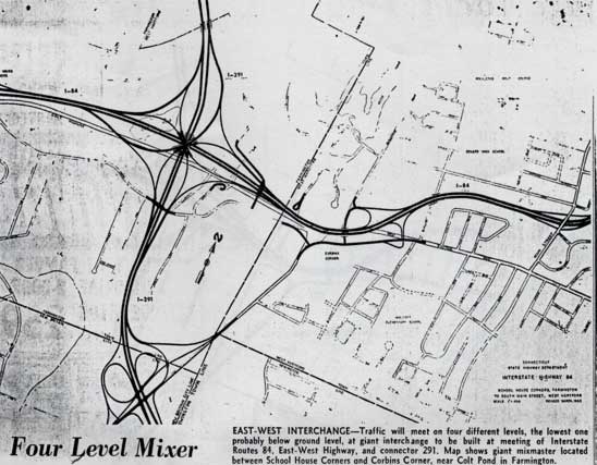c. 1963 plan for 84/291 stack interchange; from Hartford Times