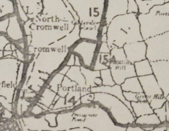 CT 15A in Portland - 1932 state highway map