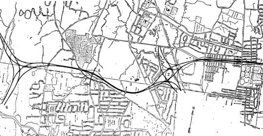 State 1959 plan for I-291 in Bloomfield.