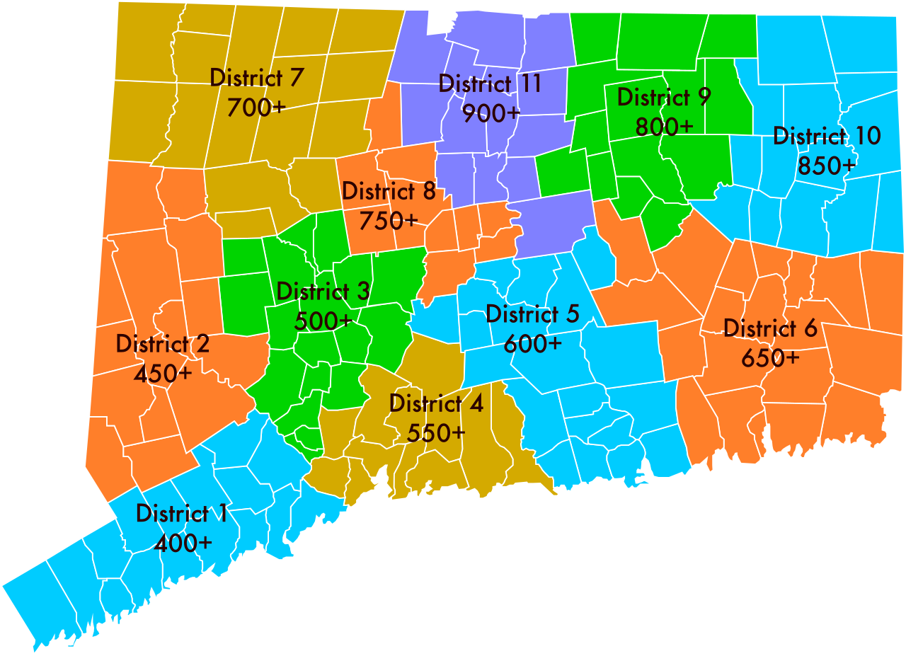 Connecticut's 11 highway districts, starting in 1932