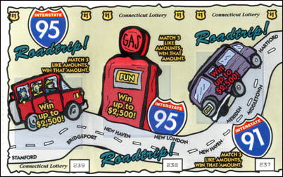 Lottery scratcher ticket with I-95 and I-91